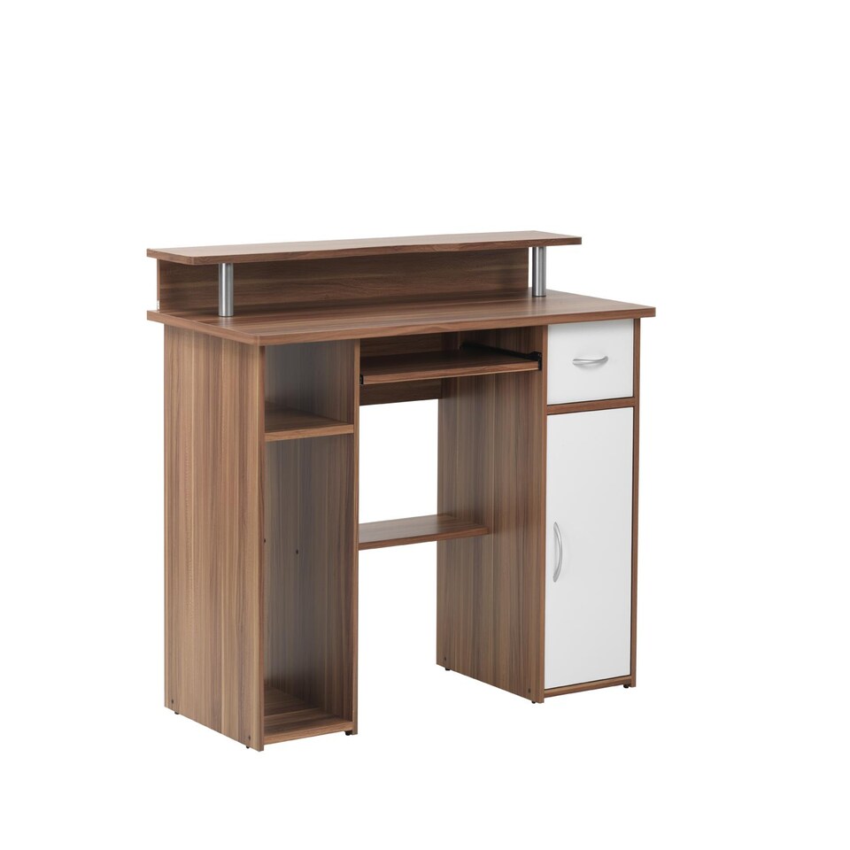 image 1 of Albany Desk with 1 Drawer and 1 Door in Walnut White | Brown | Walnut and white
