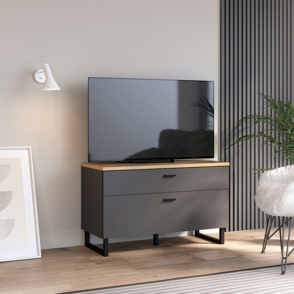 image 1 of Klara TV Unit with 1 Drawer 1 Flip Door in Grey and Oak