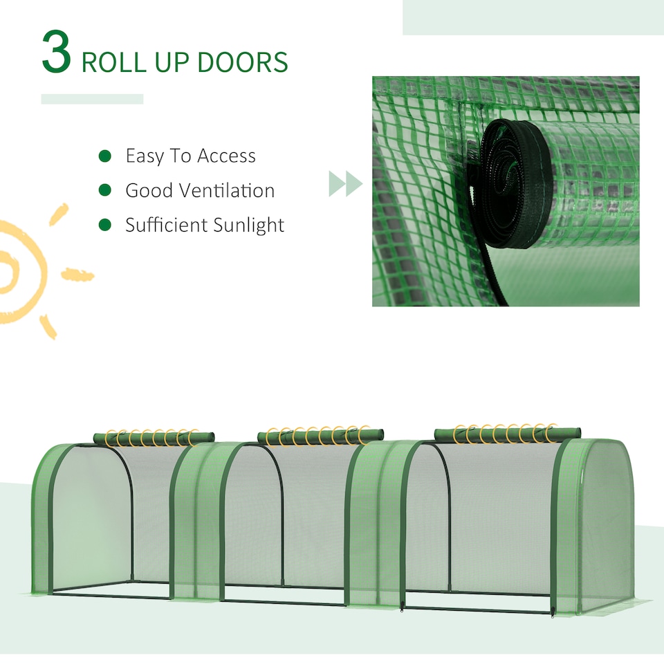 image 1 of Outsunny Tunnel Greenhouse Steel Frame for Garden w/ Zipper Doors | Green