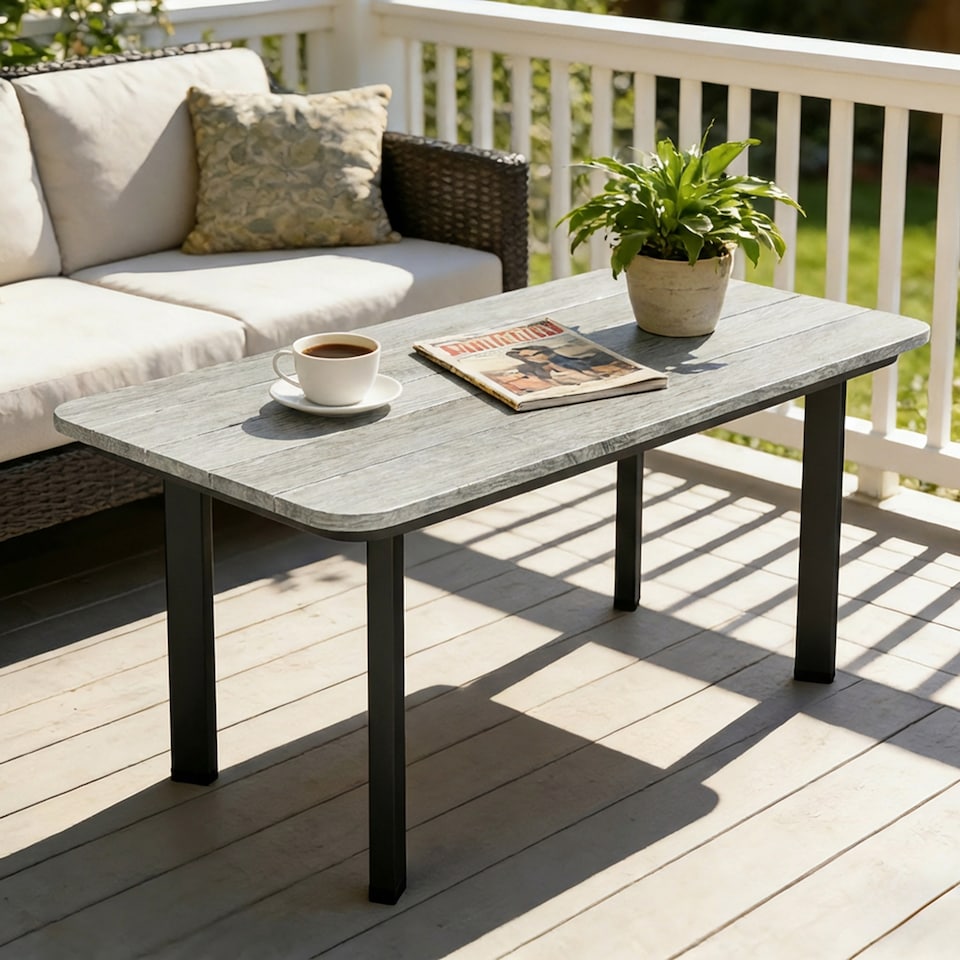 image 1 of Outsunny Outdoor Coffee Table, Garden Table with Slatted WPC Top | Grey | Grey | 90 x 49 x 40 cm