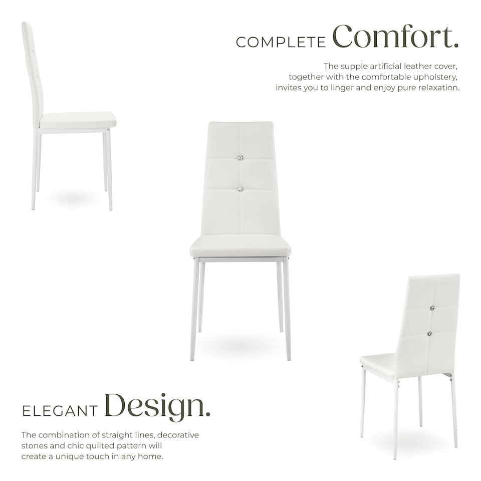 image 1 of Dining Chair Set - high backrest, slim steel legs & rhinestone highlights - Set of 4 White