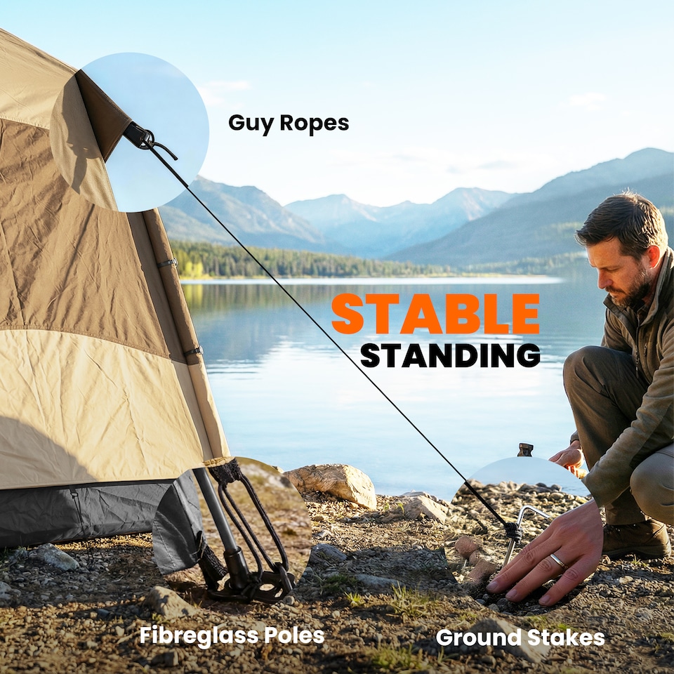 image 1 of Outsunny Double Layer Pop Up Tent with Rainfly, Portable Camping Shelter | Brown