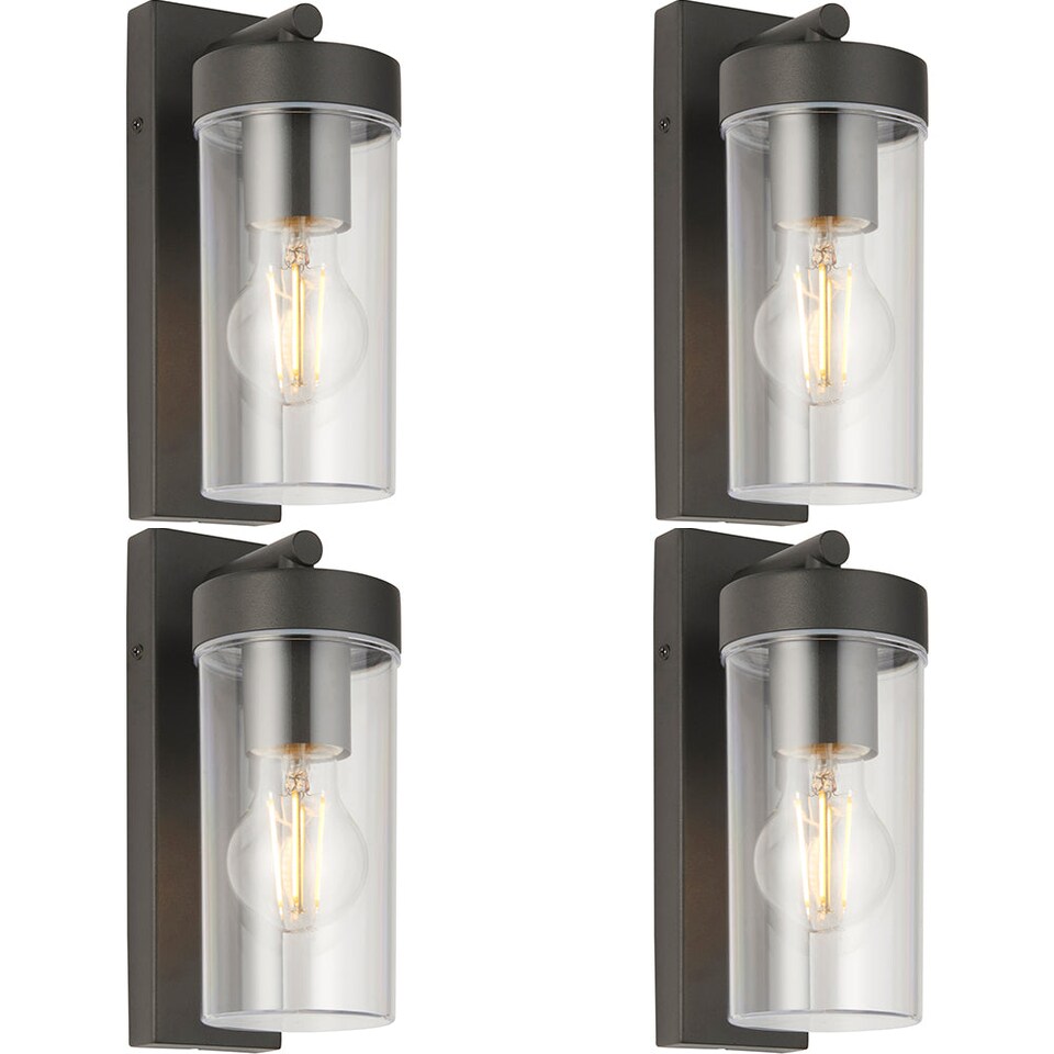 image 1 of 4 PACK Modern Outdoor IP44 Wall Lantern Light - 15W E27 GLS LED - Dimmable