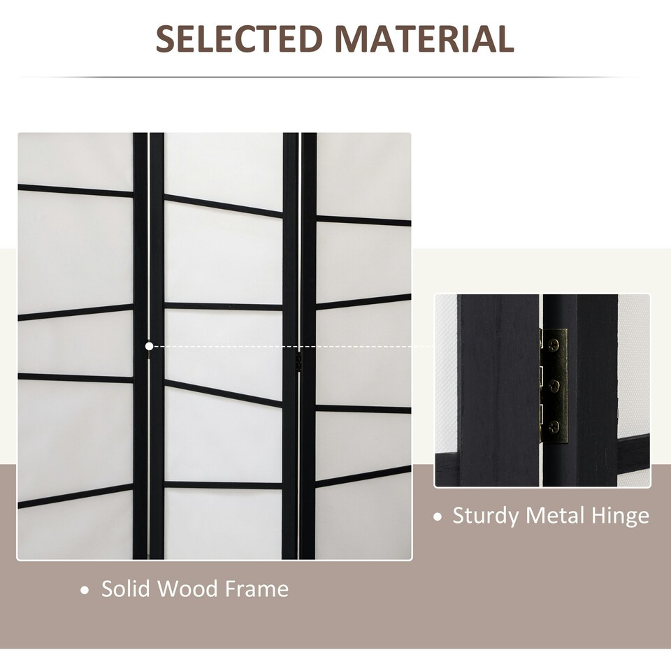 image 1 of HOMCOM Folding Room Divider 3 Panel Privacy Screen Protector with Wooden Frame White | Black | 120L x 1.8D x 170Hcm