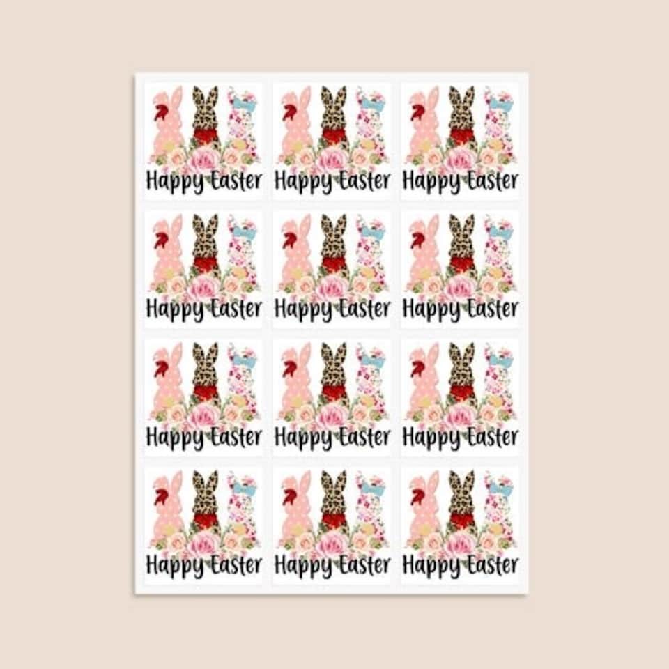 image 1 of Happy Easter Square Stickers 65mm - Sheet of 12