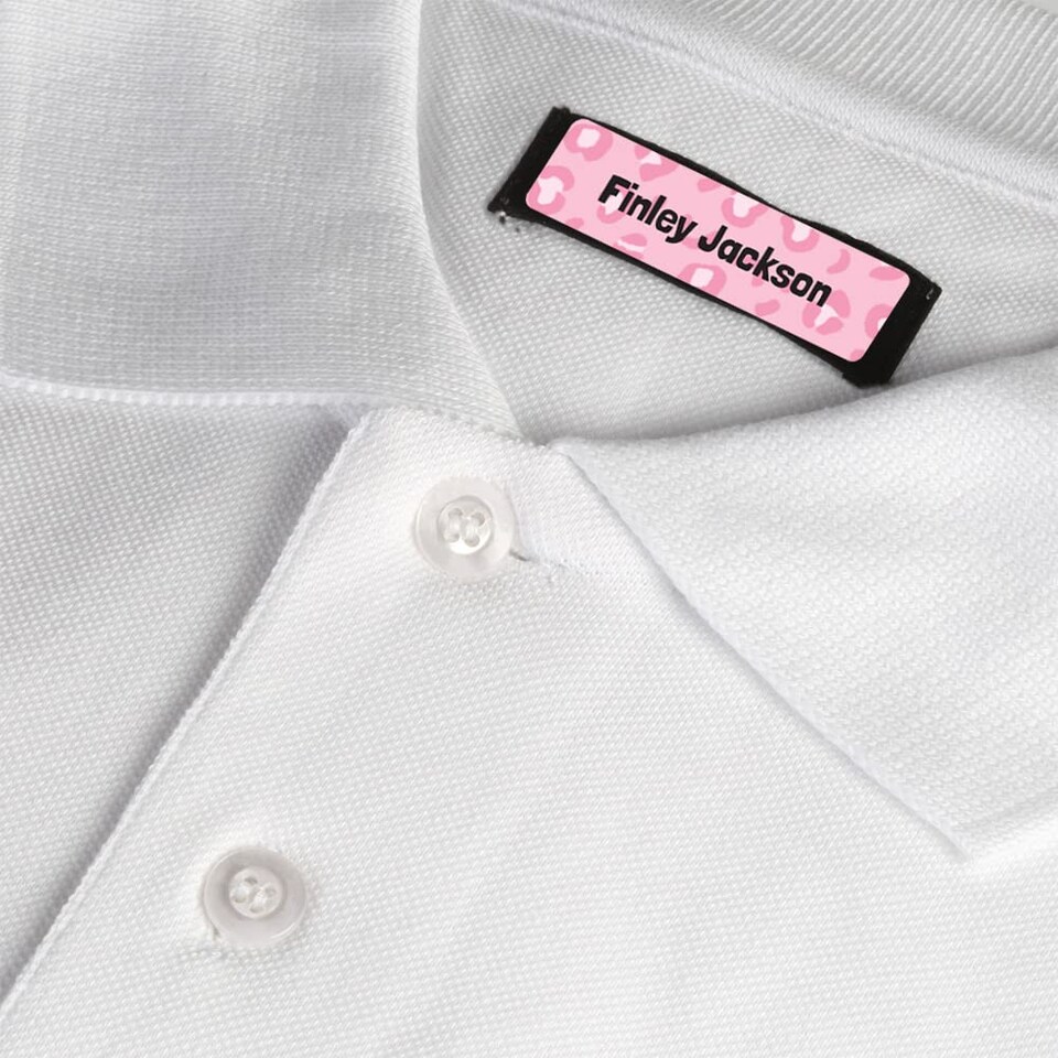 image 1 of Dotty About Paper 50 x Personalised School Name Labels Leopard Spots Pink
