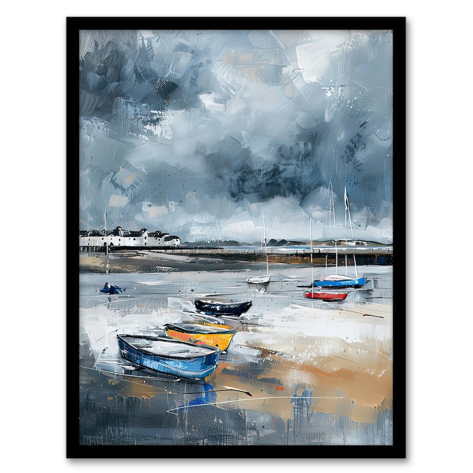 image 1 of Fishing Boats Yorkshire Coast Beach East Black Framed Wall Art Print A4