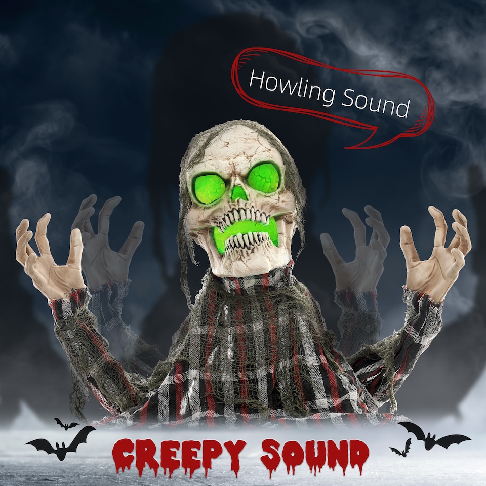 image 1 of HOMCOM 70c8 Groundbreaker Skeleton Outdoor Halloween Decoration, Halloween Animatronic with Sound Activated, Light Up Eyes, Sound Effects, Animated Prop for Haunted House
