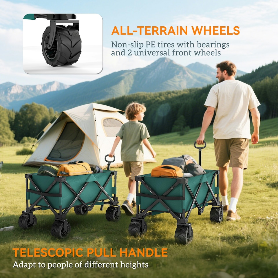 image 1 of Outsunny Outdoor Cart Folding Cargo Wagon Trailer Beach w/ Handle Dark Grey