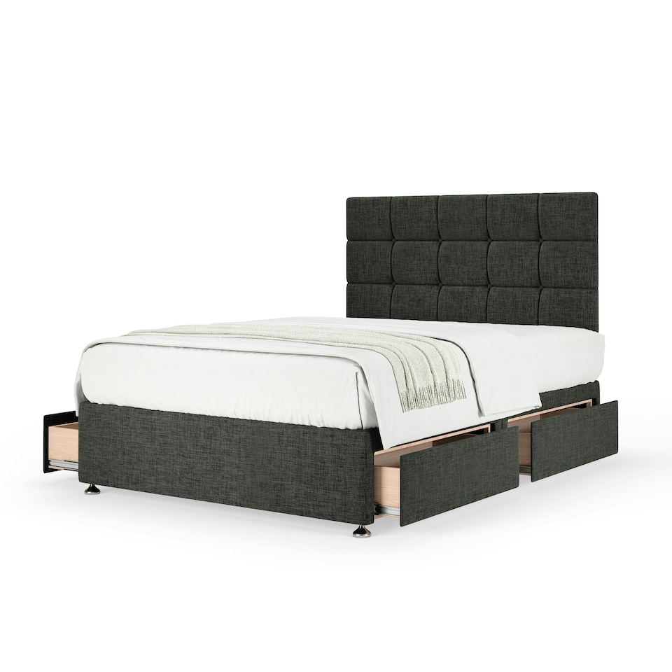 image 1 of Memory Maestro Memory Foam Charcoal Linen 4 Drawer Divan Set And Pearl Headboard King Size