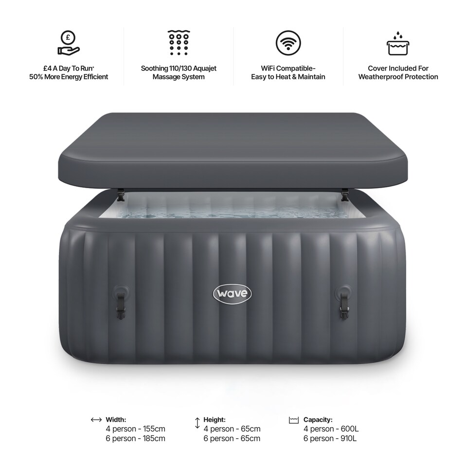 image 1 of Wave Pacific 6 Person Inflatable Hot Tub, EnergySave Bundle, Dark Grey