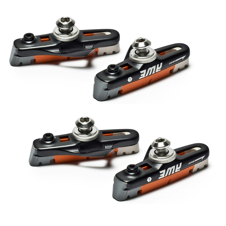 image 1 of AWE Set x 2 Black Cassette Road Brake Blocks/Pads Grey/Orange/White 55mm