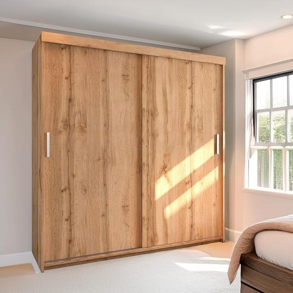 image 1 of Modern Oak Sliding Wardrobe 203cm Double Door Brown | 203cm