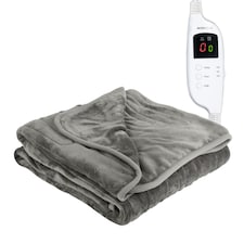 MONHOUSE Heated Throw - Electric Blanket - Digital Controller - Timer up to 9 hours, 9 Heat Settings, Auto Shutoff - Machine Washable - Single 130X160cm - GREY