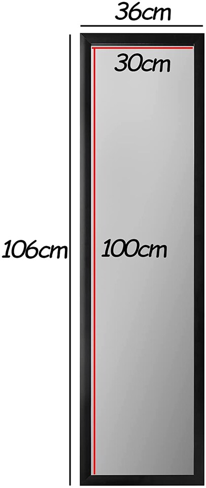 image 1 of Over the Door Full Length Mirror Black or White Hanging Bedroom Wardrobe Workout | Black