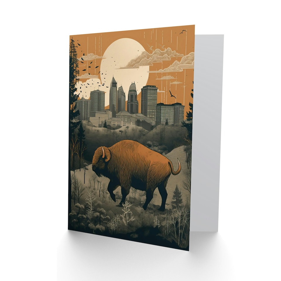 image 1 of Bison Forest by Urban Cityscape Modern Landscape Travel Art Card