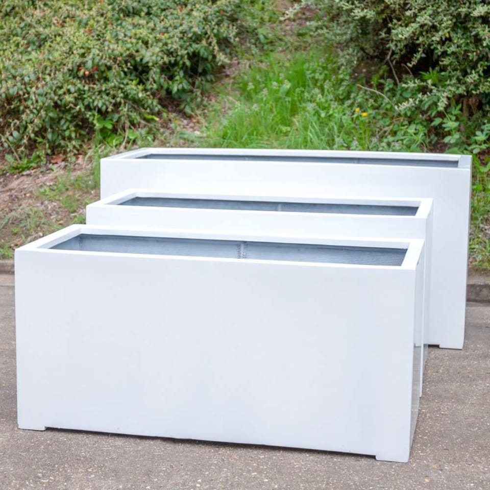 image 1 of Primrose Stone Composite White Trough Outdoor Garden Planter 120cm
