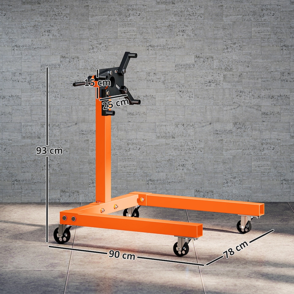 image 1 of HOMCOM Engine Stand, 570 kg Rotating Engine Stand with 360 Degree Adjustable Head, 4 Mounting Arms, Heavy Duty Steel Support, Universal Wheels for Garage Workshop Auto Repair, Orange