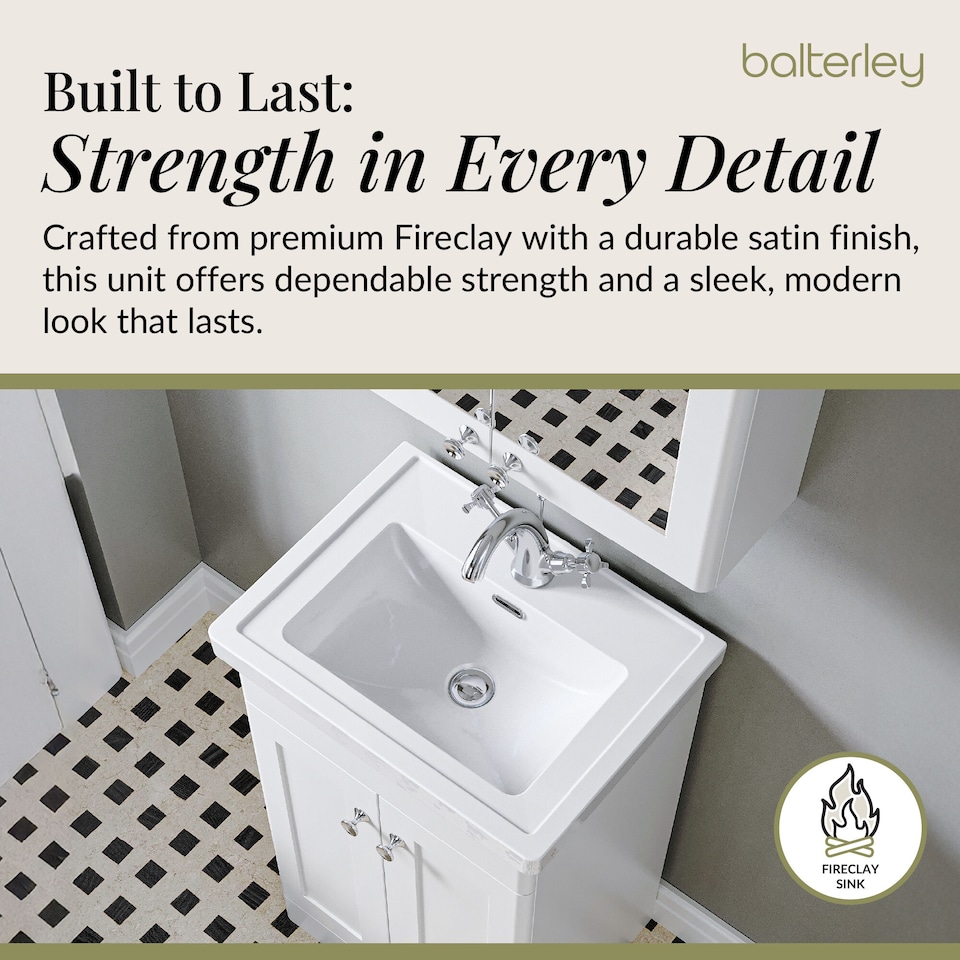 image 1 of Balterley Classic Traditional Bathroom Floor Standing 2-Door Vanity Unit & Fireclay Basin | White | Satin White