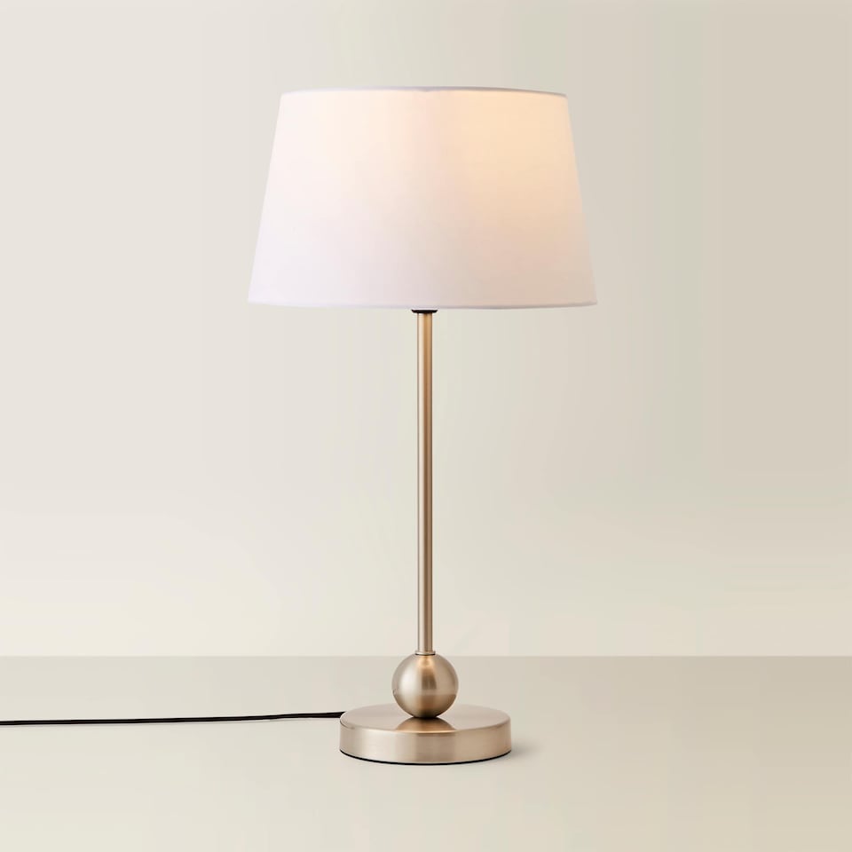 image 1 of ValueLights Theydon Brushed Chrome Single Stem Metal Ball Table Lamp White Shade