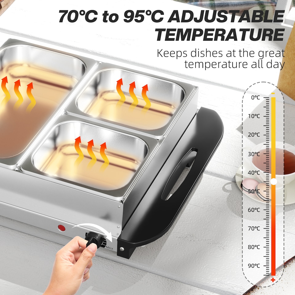 image 1 of HOMCOM 4.5L Electric Food Warmer Buffet Server with Lids Cool Touch Handles