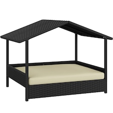 Yaheetech Rattan Dog House-Black&Beige