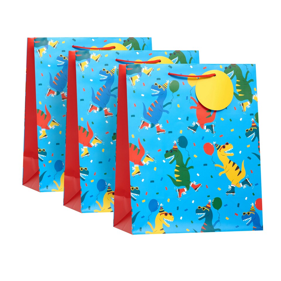 image 1 of Essentials Skating Dino Large Gift Bag - Pack of 3