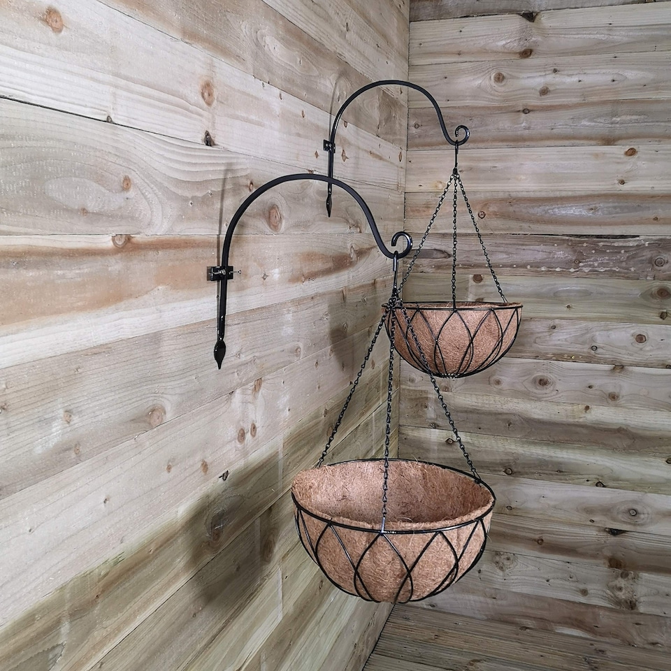 image 1 of Pack of 2 Tom Chambers Black Lattice Metal Garden Hanging Basket with WaterSave Coco Fibre Liner 35cm - Without Bracket | Black | Black