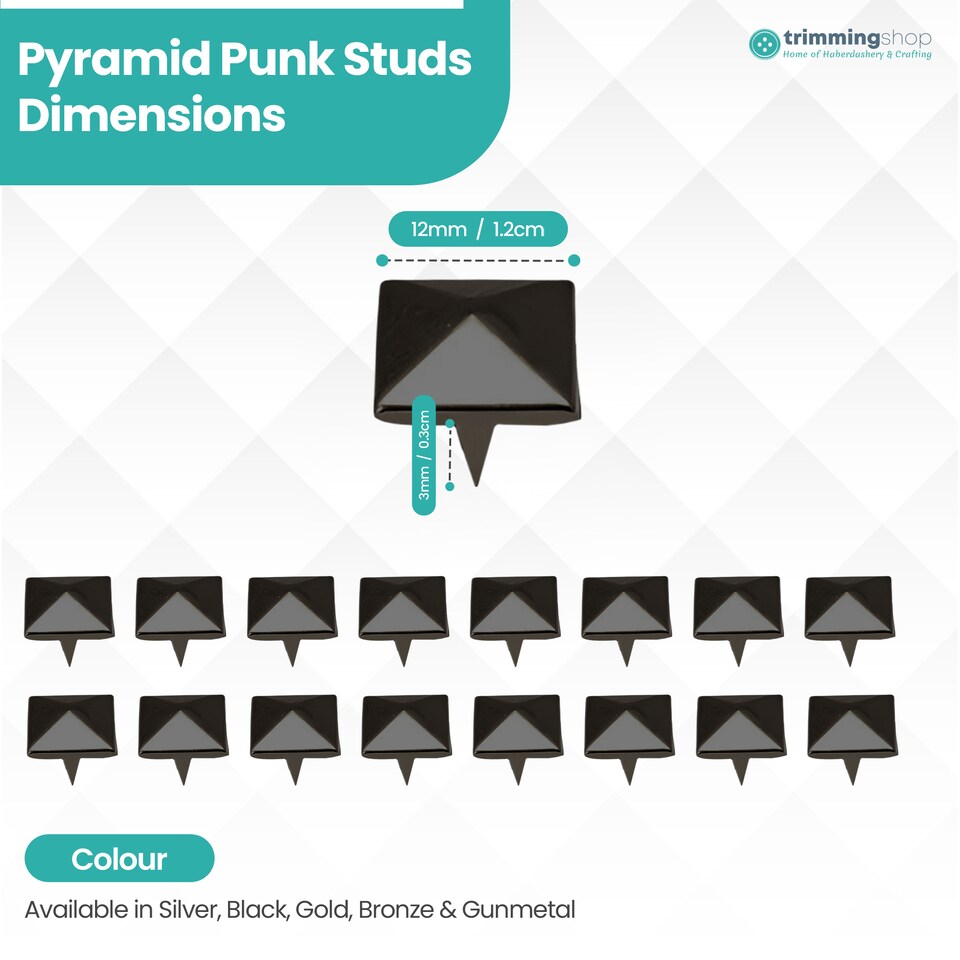 image 1 of 12mm Pyramid Shaped Nail Head Studs Square Metal Leather Rivets - 50pcs
