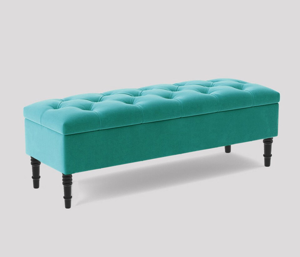 image 1 of Alyana 150cm Wide Tufted Rectangle Ottoman Storage Bench - Upholstery Velvet Shoe Bench with Turned Wooden Legs