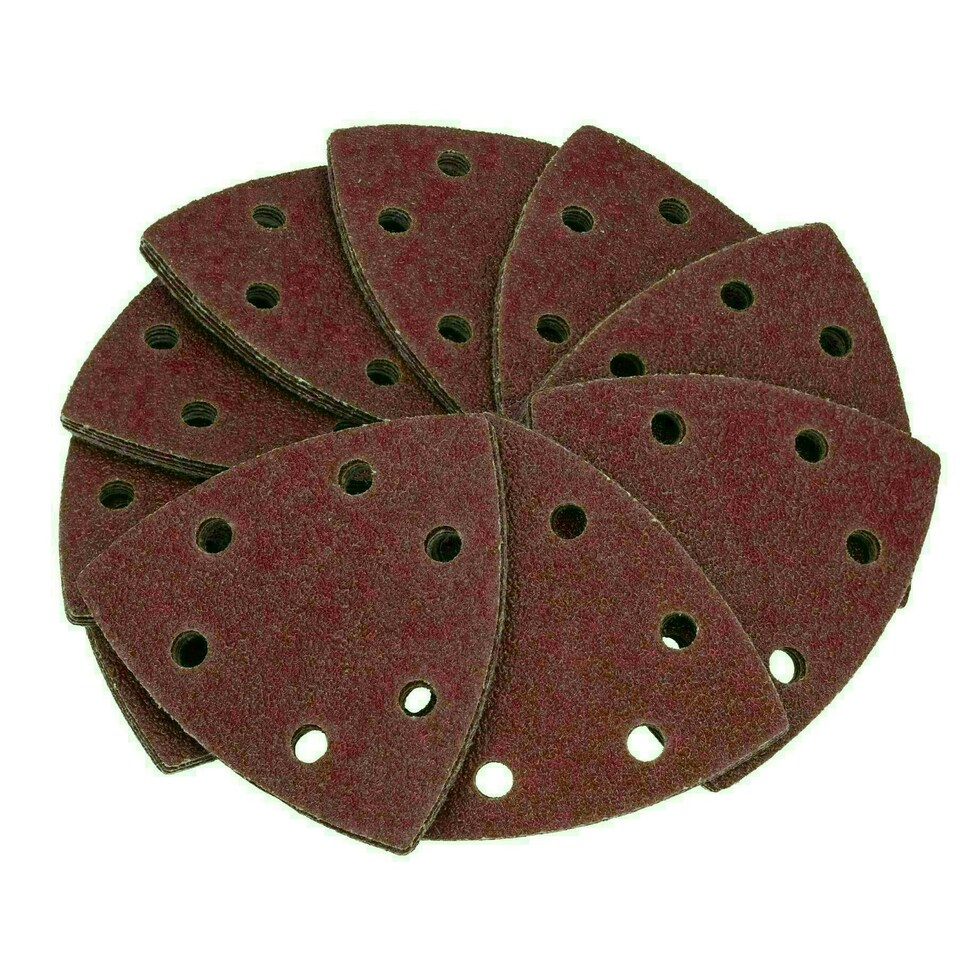 image 1 of 90mm Triangular Sanding Abrasive Discs Pads Hook Loop Backing Mixed Grit 100pk