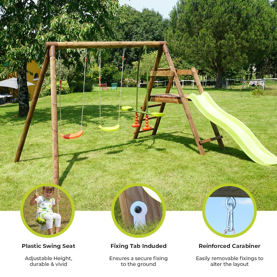 image 1 of Figue Wooden Swing Set with Slide