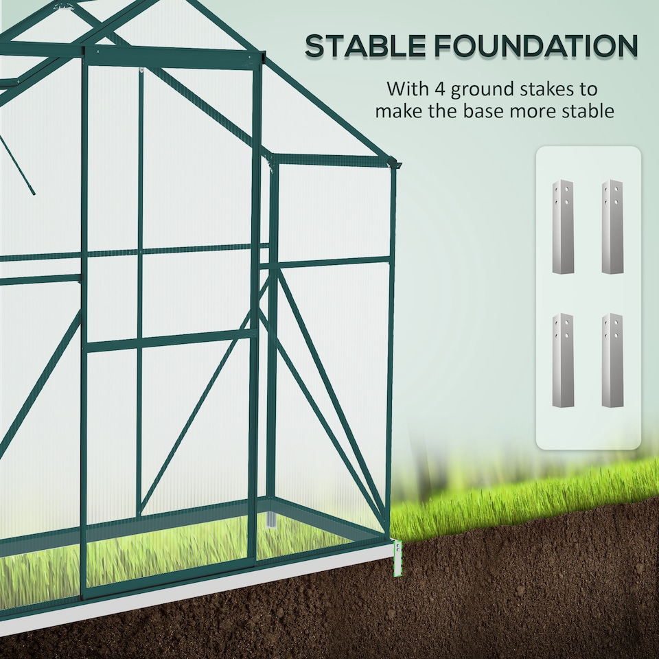 image 1 of Outsunny 6 x 2.5ft Polycarbonate Greenhouse Aluminium Green House, Green | Green