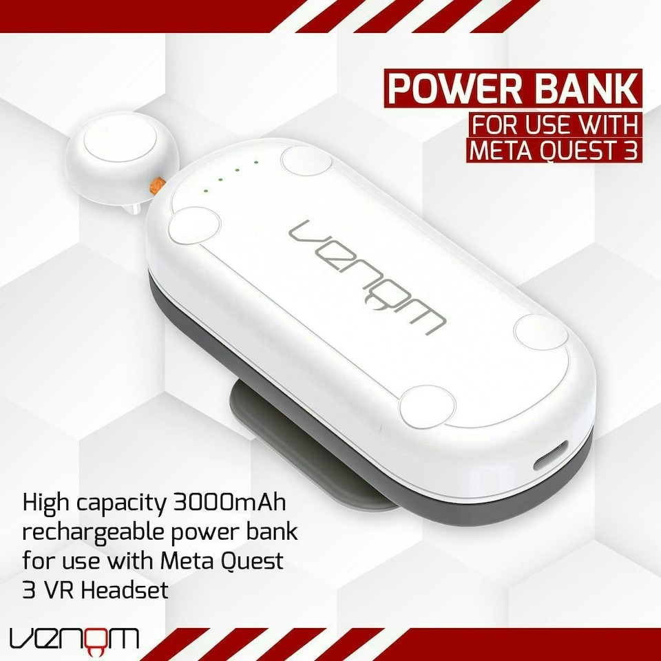 image 1 of Venom Rechargeable 3000mAh Power Bank for Meta Quest 3 / 3S White