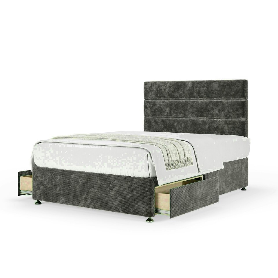 Charcoal Chenille 2 Drawer Divan Base and Milan Headboard Super King