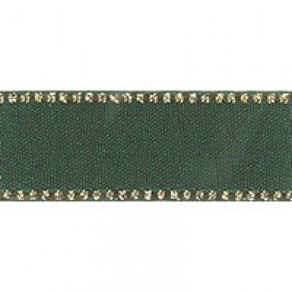 Berisfords 969 Forest 15mm Gold Edge Satin Ribbon (Value Roll) for Dressmaking - per 20 metre roll