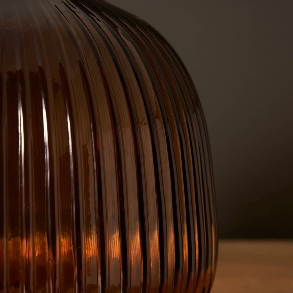 image 1 of BHS Cognac Ribbed Glass Vase, Amber