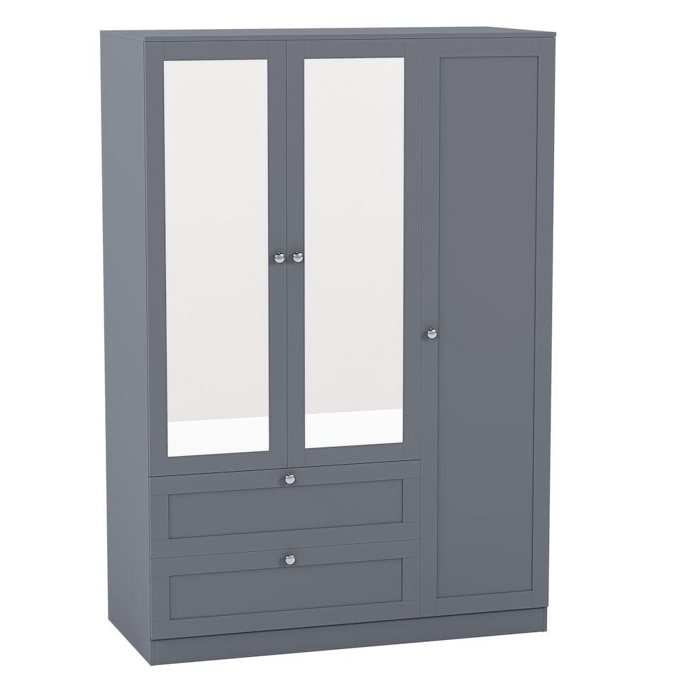 image 1 of Vida Designs Altino 3 Piece Bedroom Set (2 Drawer Bedside, 5 Drawer Chest, 3 Door 2 Drawer Mirrored Wardrobe), Grey