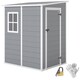image 1 of Outsunny 4 x 5FT Plastic Garden Shed with Floor, Lean to Outdoor Storage Shed, Lockable Tool Storage House with Window, Vent and Plastic Roof, Grey