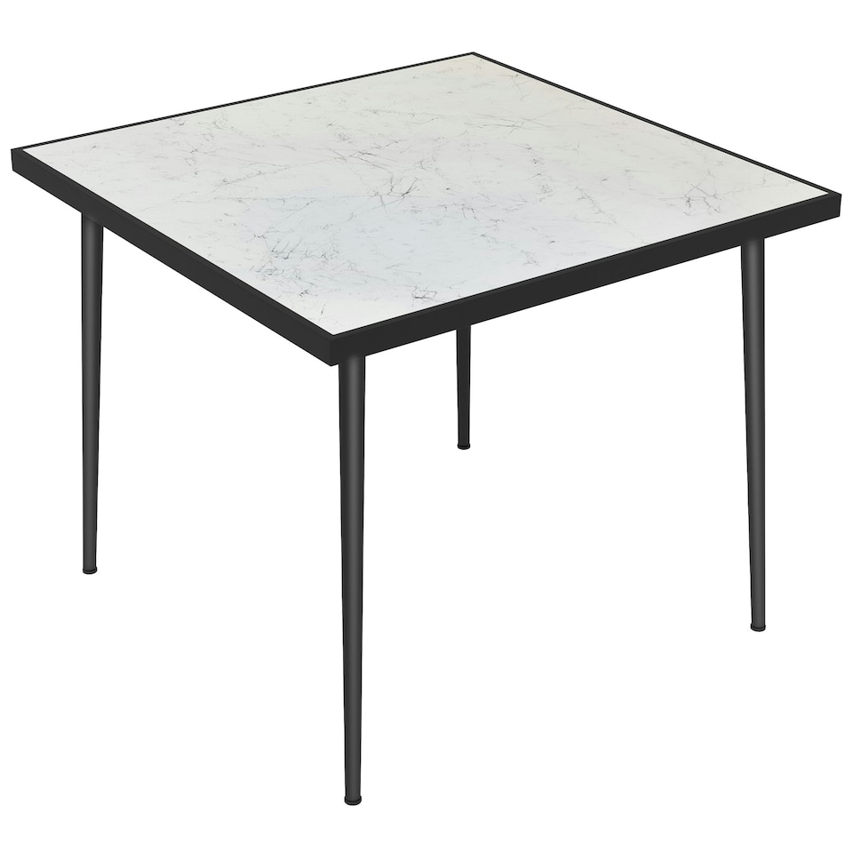 image 1 of Outsunny Outdoor Dining Table for 4 with Marble Tempered Glass Top
