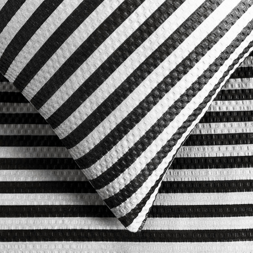 image 1 of OHS Stripe Embossed Soft Cosy Plush Plump Duvet Cover and Pillowcase Bedding Set | Blue | Navy | Double