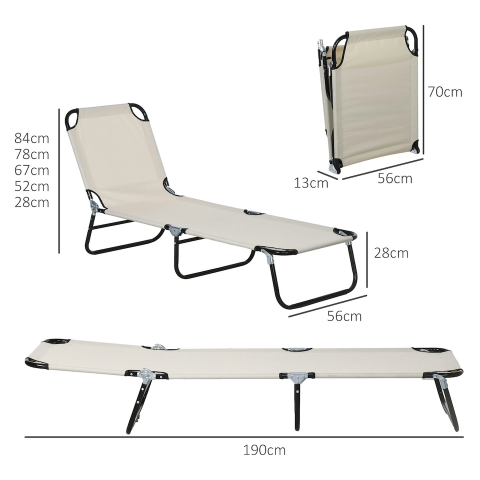 image 1 of Outsunny 2 Piece Reclining Chaise Lounge with 5-Level Adjustable Backrest Cream