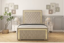 Sloomy Sofia Gold Cream Plush Bed Frame With 50" Upholstered Headboard 4' Small Double