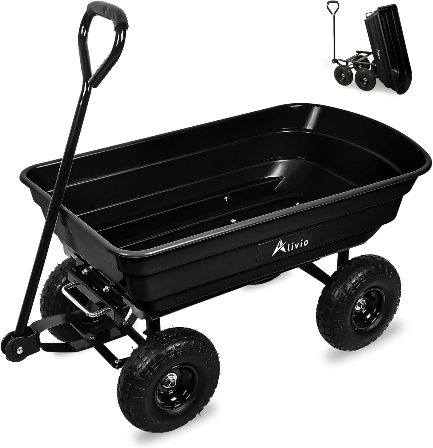 Alivio Heavy Duty Wheelbarrow Cart 75L, Garden Tipping Trolley with 10 Inch Pneumatic Wheels, 250kg Capacityn & Swivel Handle
