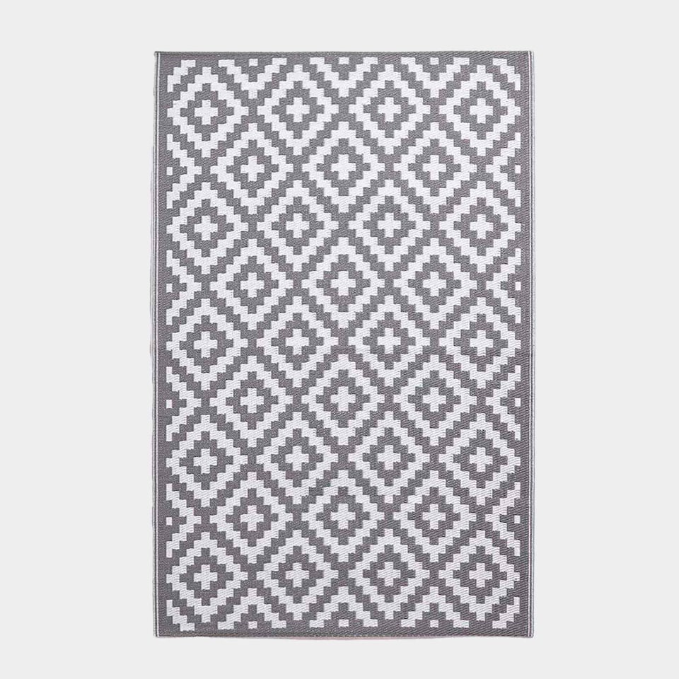 image 1 of Homescapes Outdoor Rug Luxury Waterproof Reversible Recycled, For Garden & Patio, Zoe Geometric Design | Grey | Grey and White
