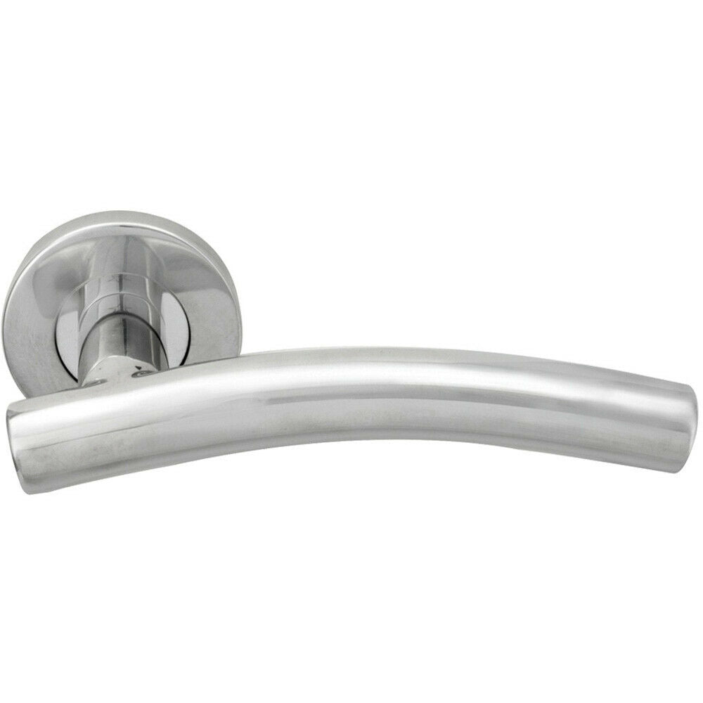 Loops PAIR Arched Round Bar Handle on Round Rose Concealed Fix Polished Steel in Metallics