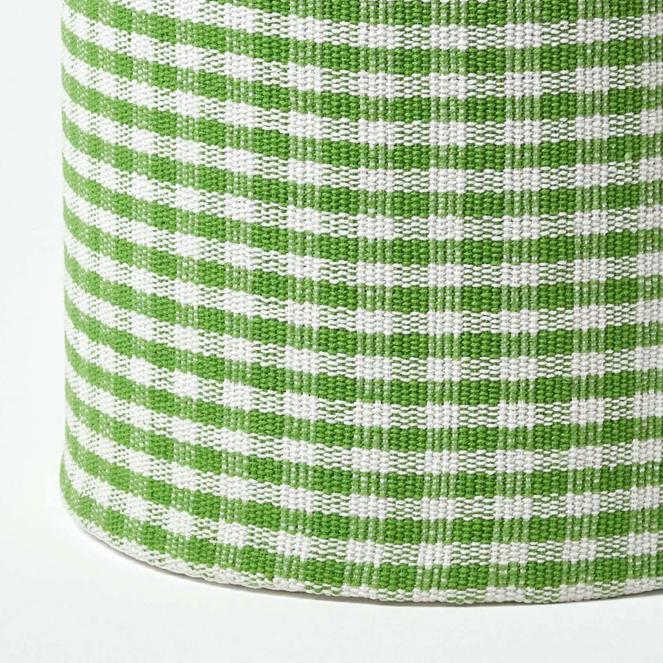 image 1 of Homescapes Green Gingham Check Round Pouffe Cotton - 40 x 42 cm | Green | 40 x 40 x 42 cm