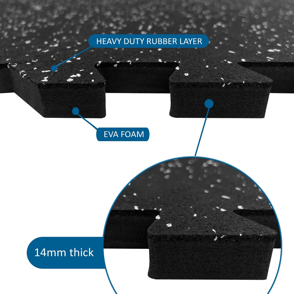 image 1 of 14mm Interlocking Rubber Topped EVA Foam Floor Mats - 62cm x 62cm Black | Pack of 32