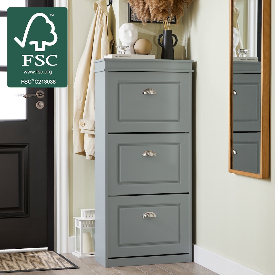 image 1 of SoBuy 3 Flip-Drawer Shoe Cabinet, Gray, 20.9x9.4x46.1 inches, 21.5 kg - FSR94-HG