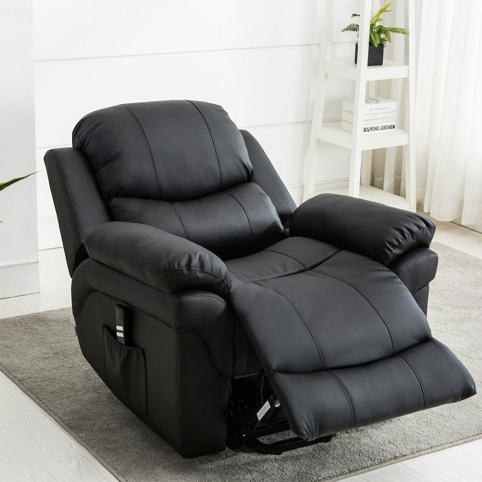 image 1 of Madison Dual Motor Electric Rise Recliner Bonded Leather Lift Chair (Black)